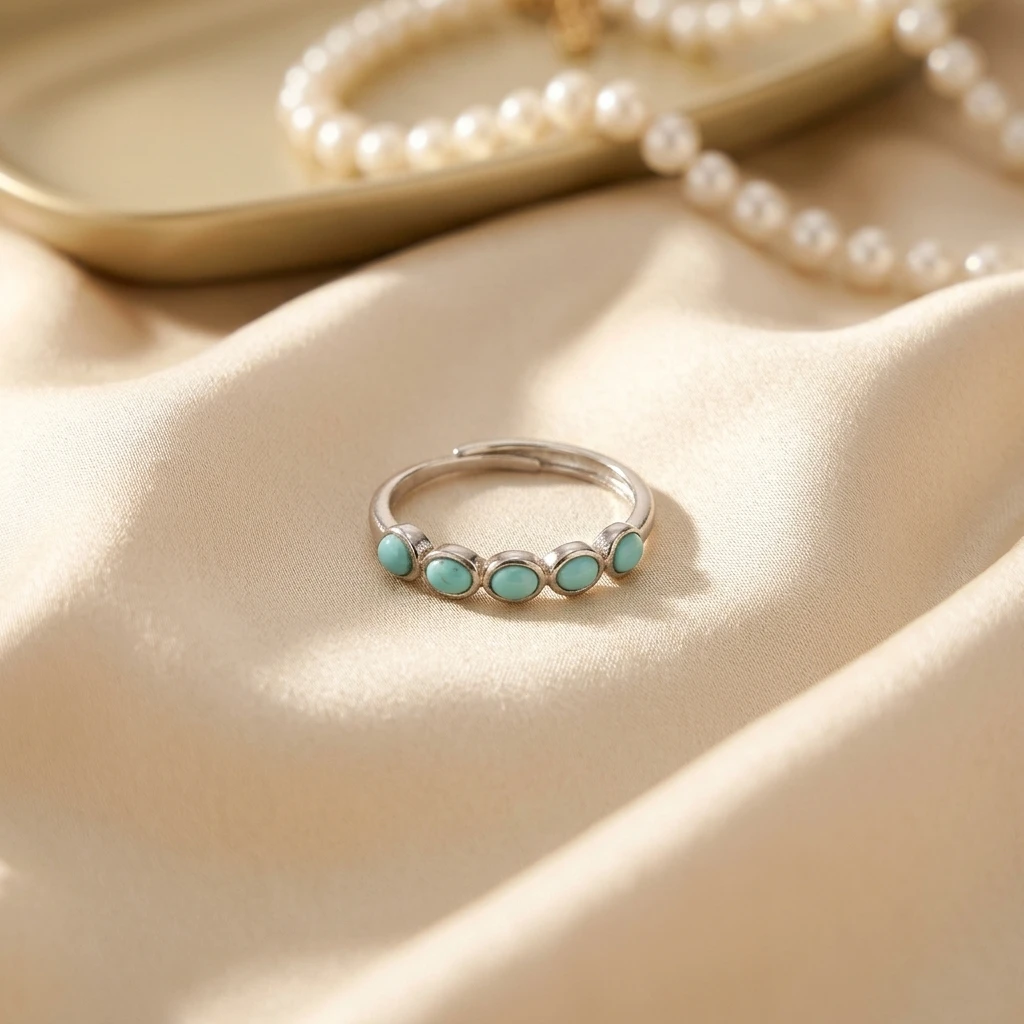 Trendy Unisex Natural Blue Turquoise Finger Band Elegant Basic Multi-Gems Stackable Rings Daily Hand Fine Jewelry Freeshipping