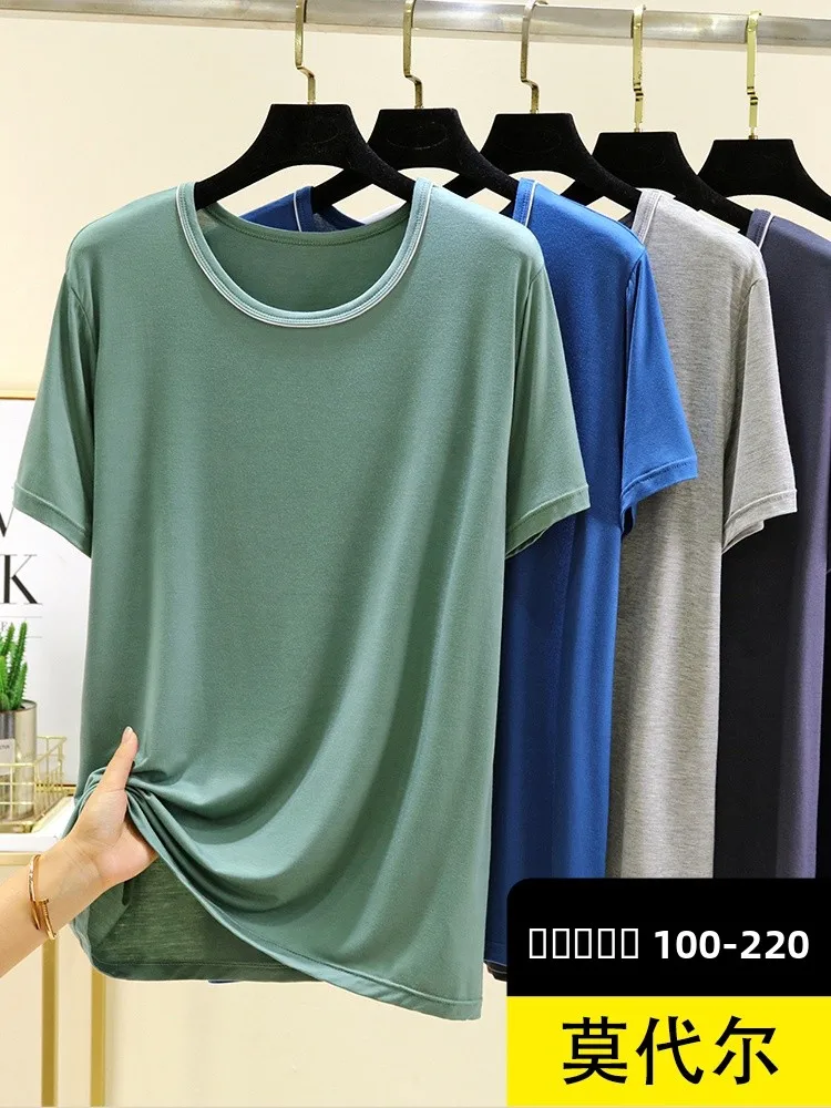 

Modal Men's round Ne ort Sve T-irt Summer Thin Casual Base Layer Loose Printing Body irt Top Simple Sle Pure Color