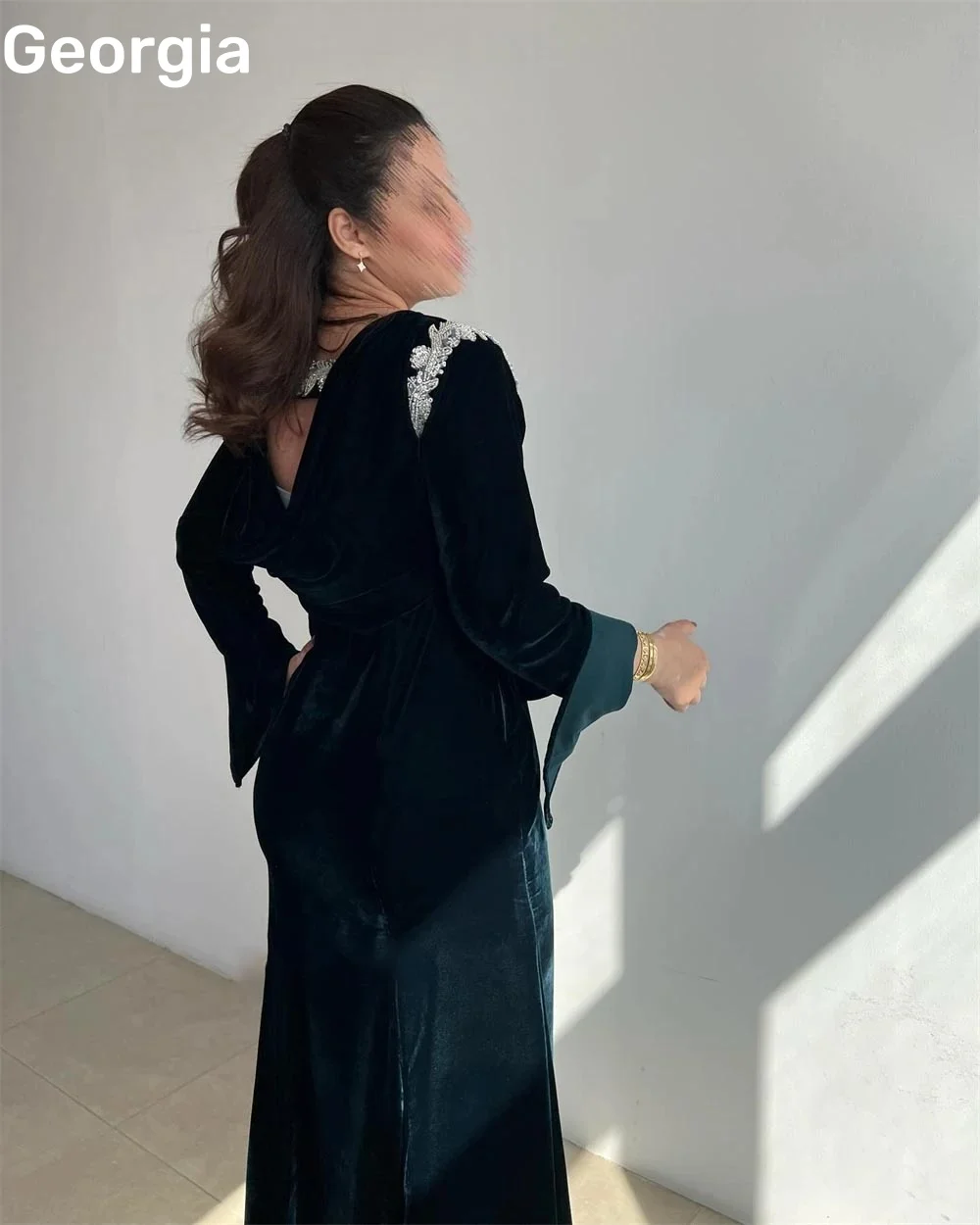 Evening Dresses A-Line Scoop Neckline Ruffle Floor-Length Dress Women Elegant Luxury Zipper Up Long Sleeves Birthday Dresses Lux