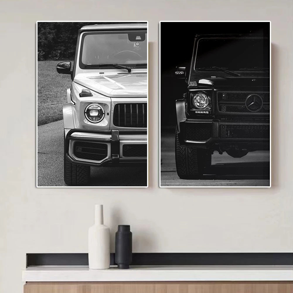 Black And White Wagon Canvas Painting Classic Fashion Sports Car Poster Luxury G Class Wall Art Club Living Room Home Decoration