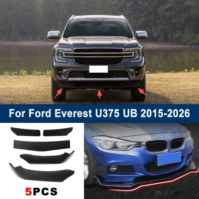 

Adjustable 5Pcs Sectional Front Spoiler Lip For Ford Everest U375 UB 2015-2026 Front Bumper Splitter Car Exterior Sport Body Kit