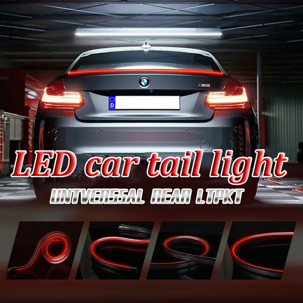 

Dynamic 120cm Car Carbon Black Rear Spoiler Sticker Led Strip Brake Light Turn Signal Lamp Flowing Waterproof Red Dream Color
