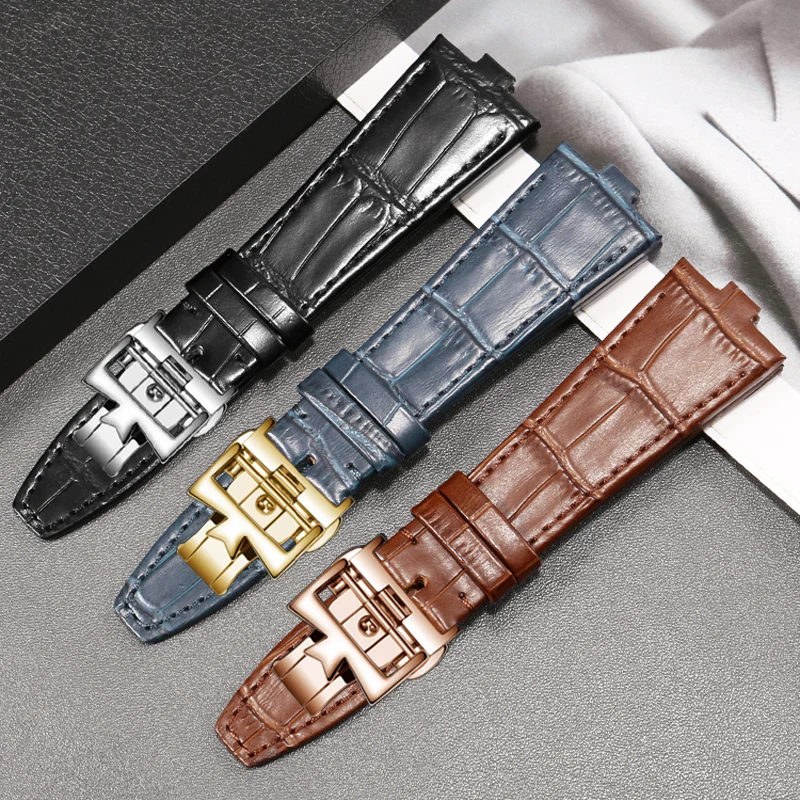 Leather Watch Strap With Men Substitute 47040/5500V/7700V Series Convex Interface Leather Watch Strap With 24-7mm