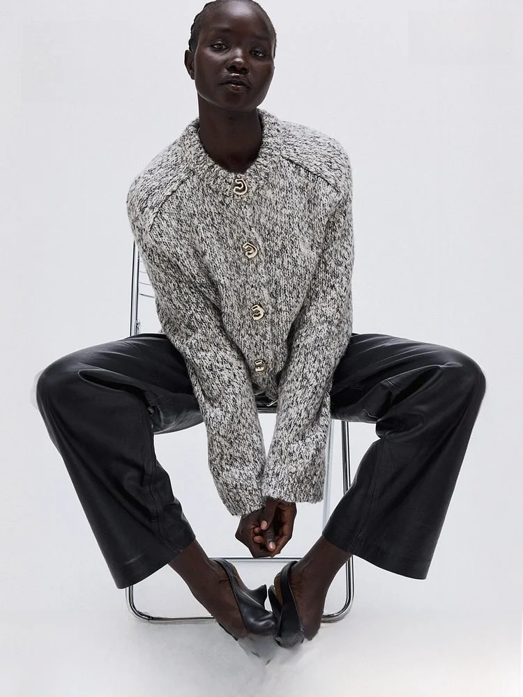 

H&M Spring Women's ort Open Cardigan 3373 Casual Sle Fitted Version Button Detail Polyester Acrylic Regular Thin