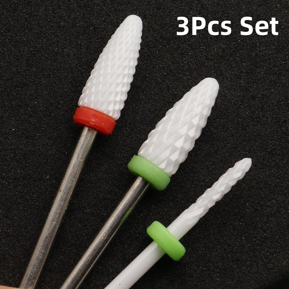 3-teiliges Keramik-Nagelbohrer-Set zum Entfernen von Gel-Nagellack, Acryl und zur Nagelvorbereitung, professionelle E-File-Bits, 3/32 Zoll Schaft