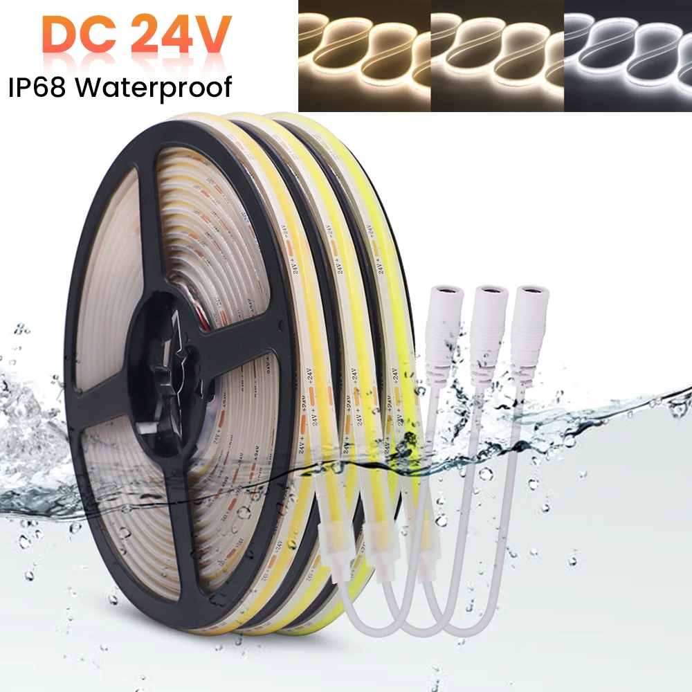 

Светодиодная лента DC24V IP68 COB, 320 светодиодов/м, линейная лента высокой плотности 3000K 4000K 6000K, гибкая светодиодная лента COB для наружного украшения