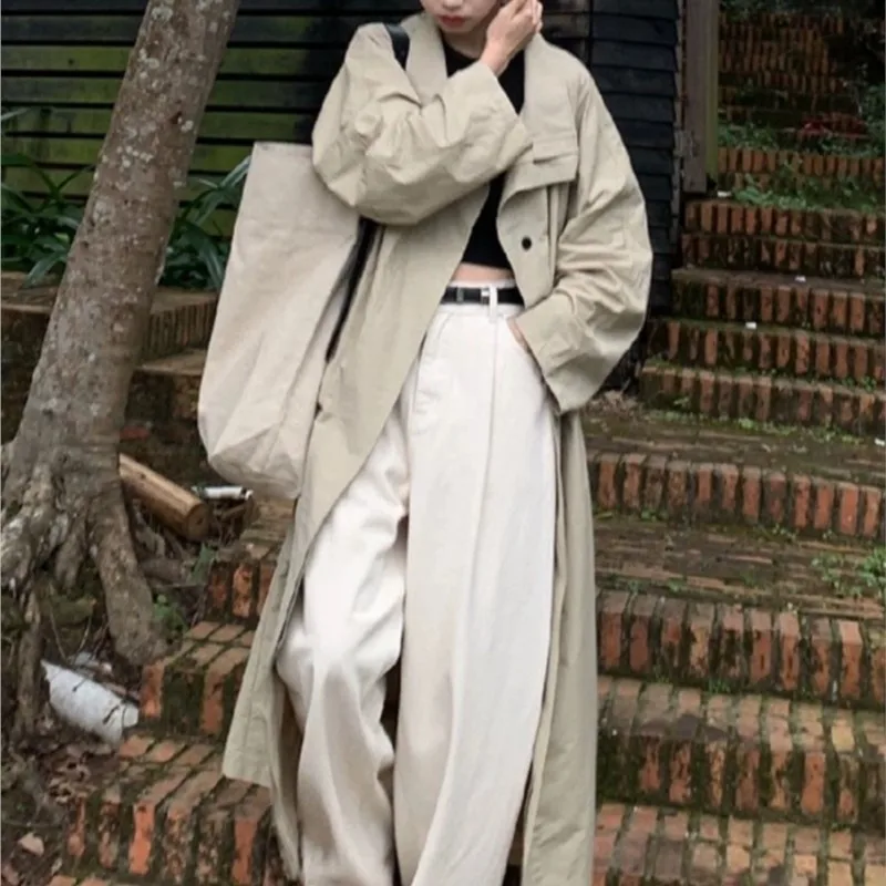 Nieuwe trenchcoat dames lang klein kaki slouchy