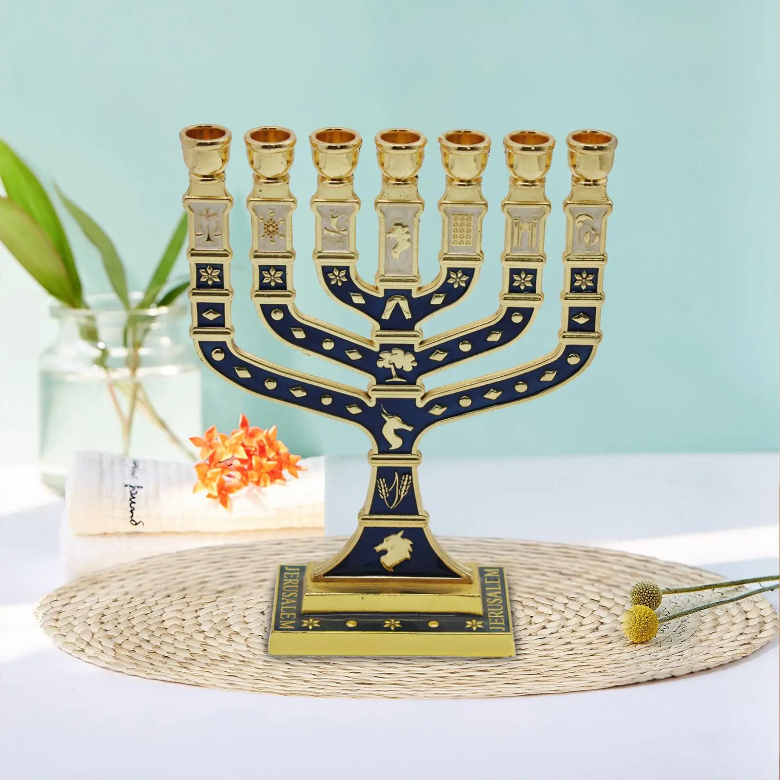 Menorah Candelabrum Table Centerpiece Hanukkah Metal Menorah for Living Room