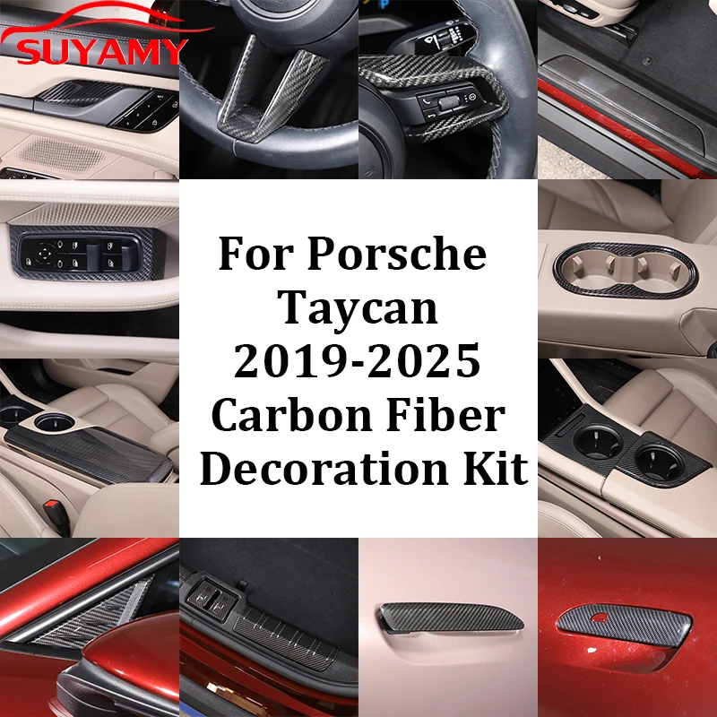 

For Porsche Taycan 2019-2025 Real Carbon Fiber Decoration Kit Center Console Gear Shift Panel Sticker Interior Accessories