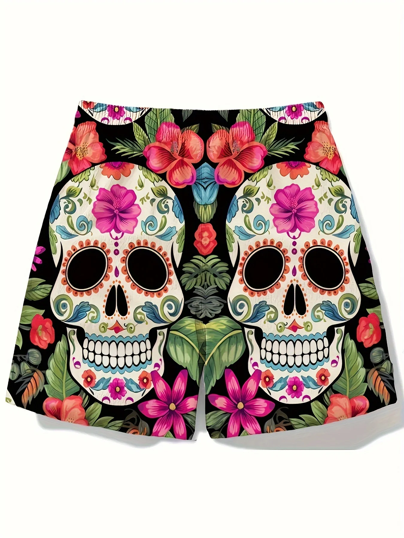 

Men's Fashion Floral Skull Print Athletic Fashion Shorts, Beachwear Quick-Dry Outdoor Summer Swim Trunks
