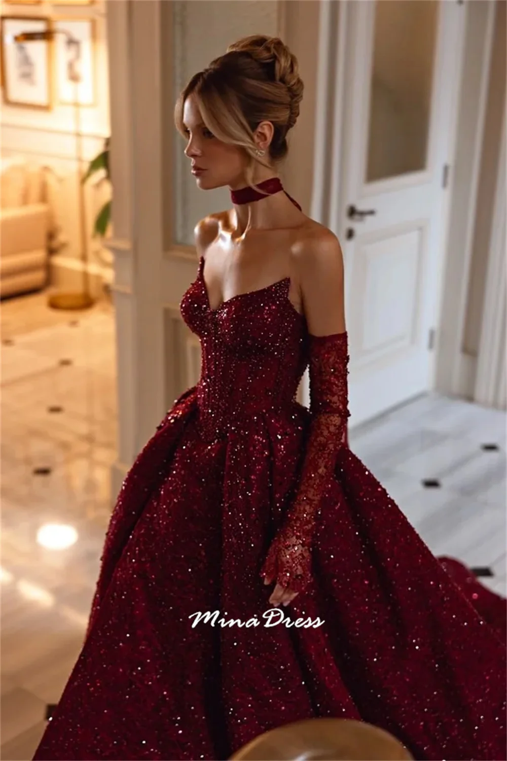 Mina Customized First Colored Dress for Wedding Guests Back-length Dress With Corset Sequins High Slit Long Dresses Evening Gown image 2