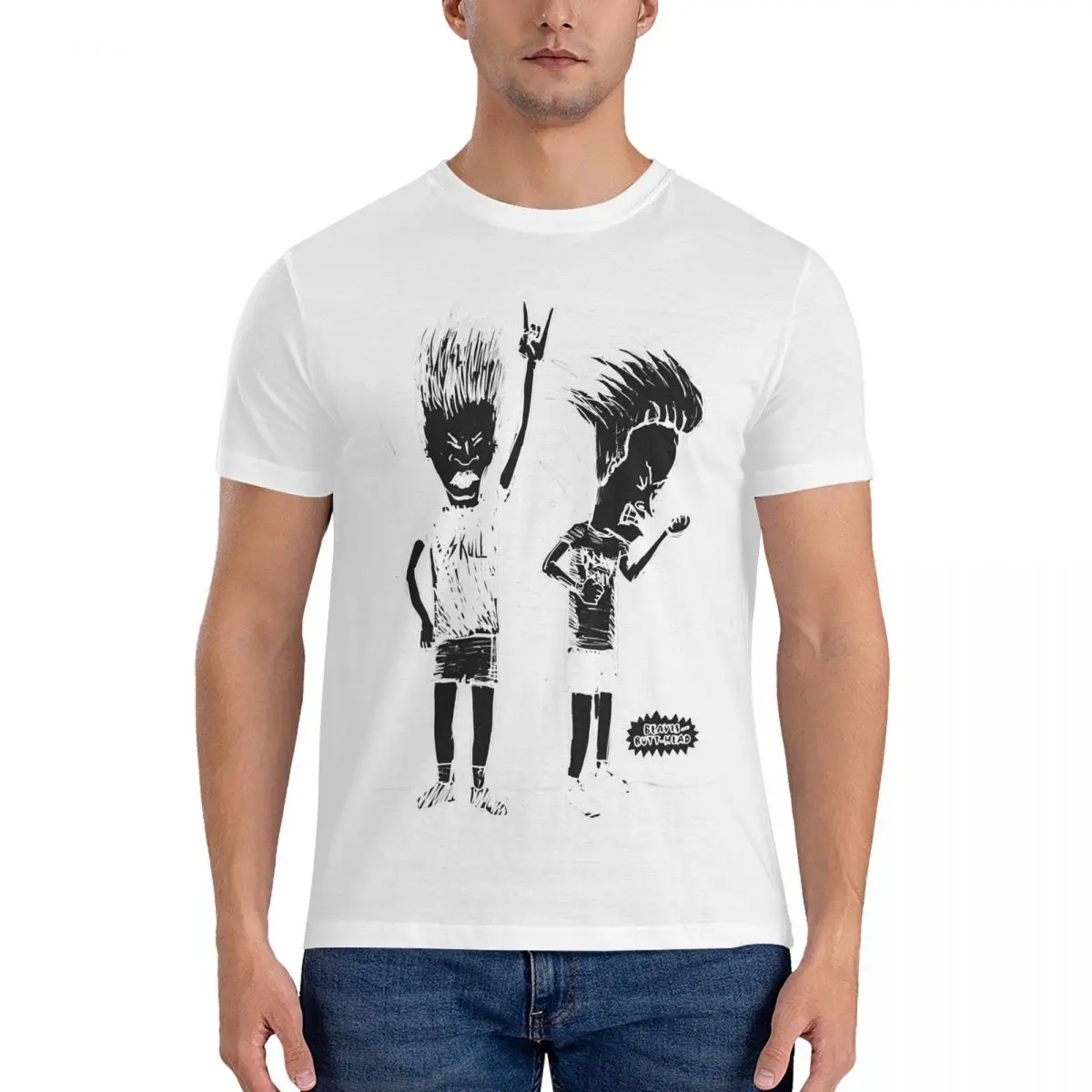 B&B Jusst Kidding Together Black And White T-Shirt for Men Beavis and Butt-Head Fashion 100% Cotton Tee Shirt Round Collar