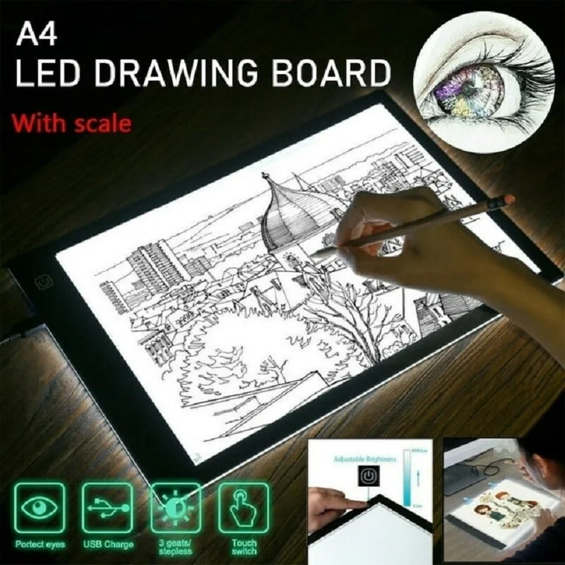 LED Copying Table Children Drawing Board Transparent Copying Table Adjustable Brightness Night Light Notebook