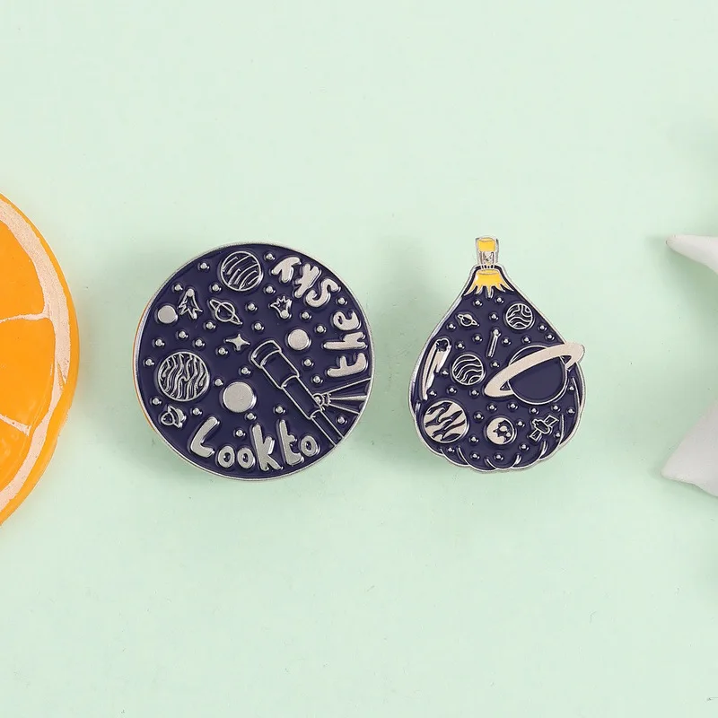 Cartoon planet hot air balloon-shaped badges Exploration space series alloy pins Accessories for clothing bags Gifts for friends