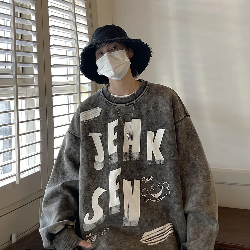 

Мужская толстовка в стиле ретро, американский дизайн, весна-осень, хип-хоп, уличная мода, молодежный трендовый бренд, свободный крой, с принтом, повседневная