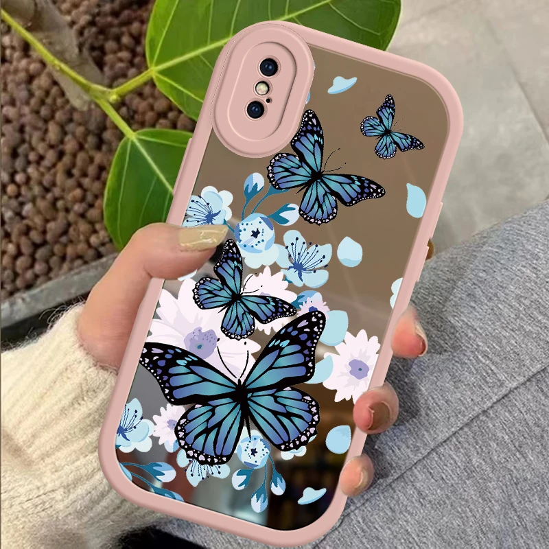 Butterfly Fasion Mirror Surface Phone Case For iPhone 15 14 13 12 11 Pro Plus Mini X XR XS MAX 8 7 Plus 6 6S Makeup Mirror Coque