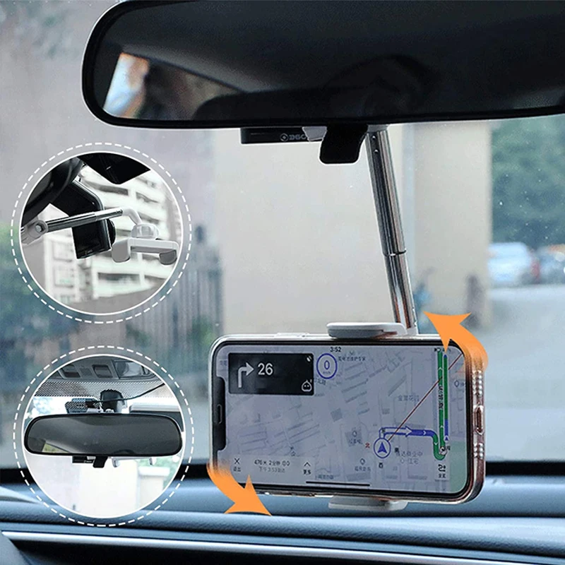 

360 Degrees Car Rearview Mirror Mount Phone Holder Universal Car Seat Phone Holder Stand Adjustable car Accessories Interior