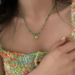 Women Summer Kpop Y2K Heart Pendant Colorful Beaded Necklace Sweet Girls Korean Fashion 2023 Choker Collar Necklace Jewelry Gift