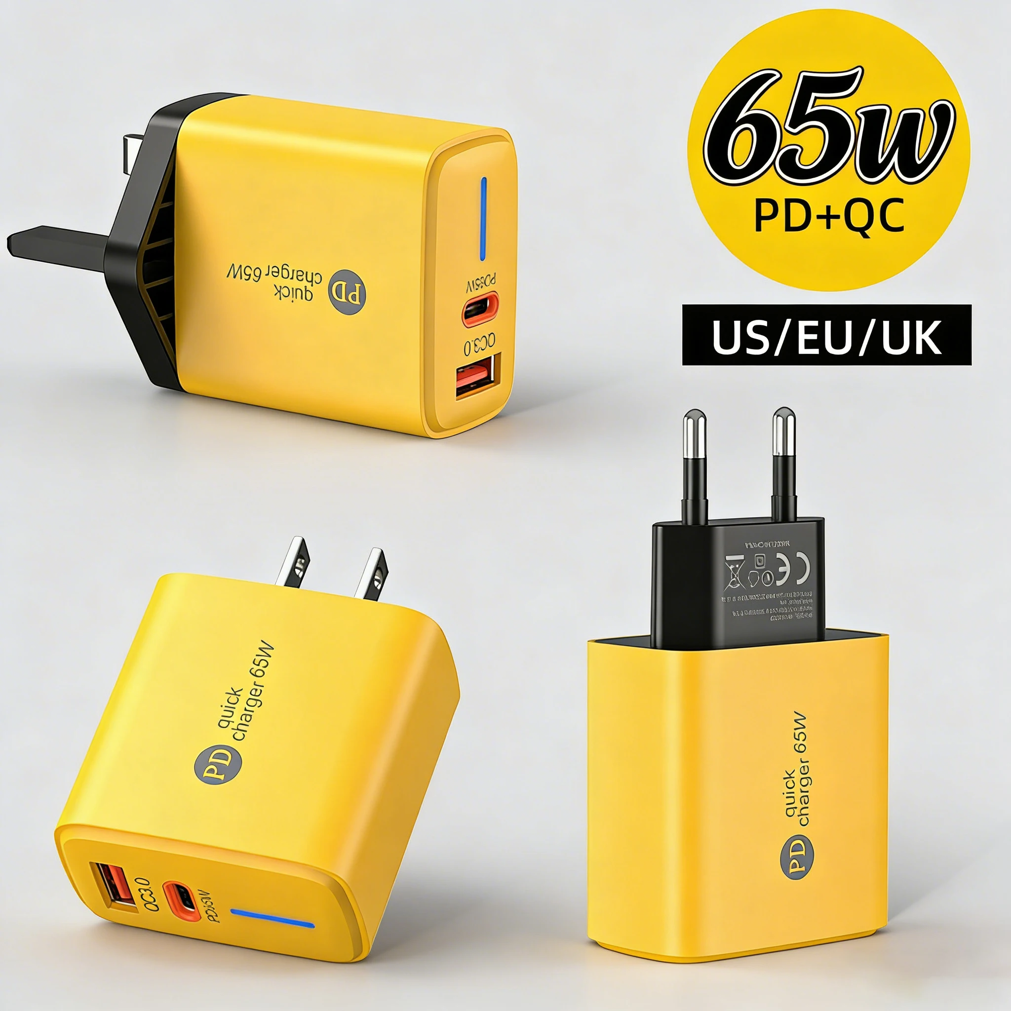 65W 3 in 1 Fast Charging PD Charger USB Type C Phone Power Adapter For Samsung Huawei iPhone 17 Xiaomi High Speed Charge Charger