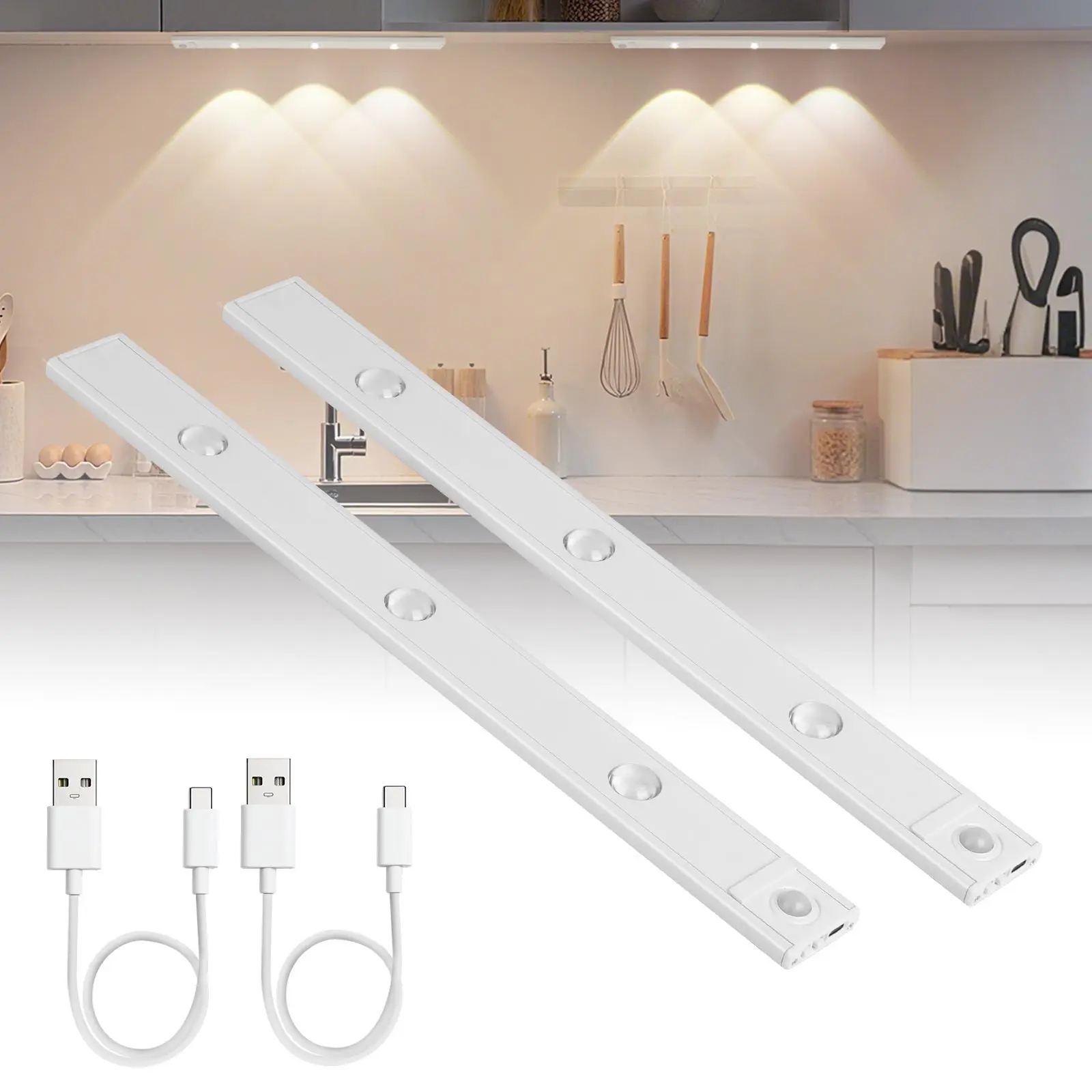 2 Stück Moderne LED-Bewegungssensor-Schrankbeleuchtung, USB-betrieben, Ultraflach 40cm, 3-Farben Einstellbar, für Küche, Kleiderschrank, Schrank