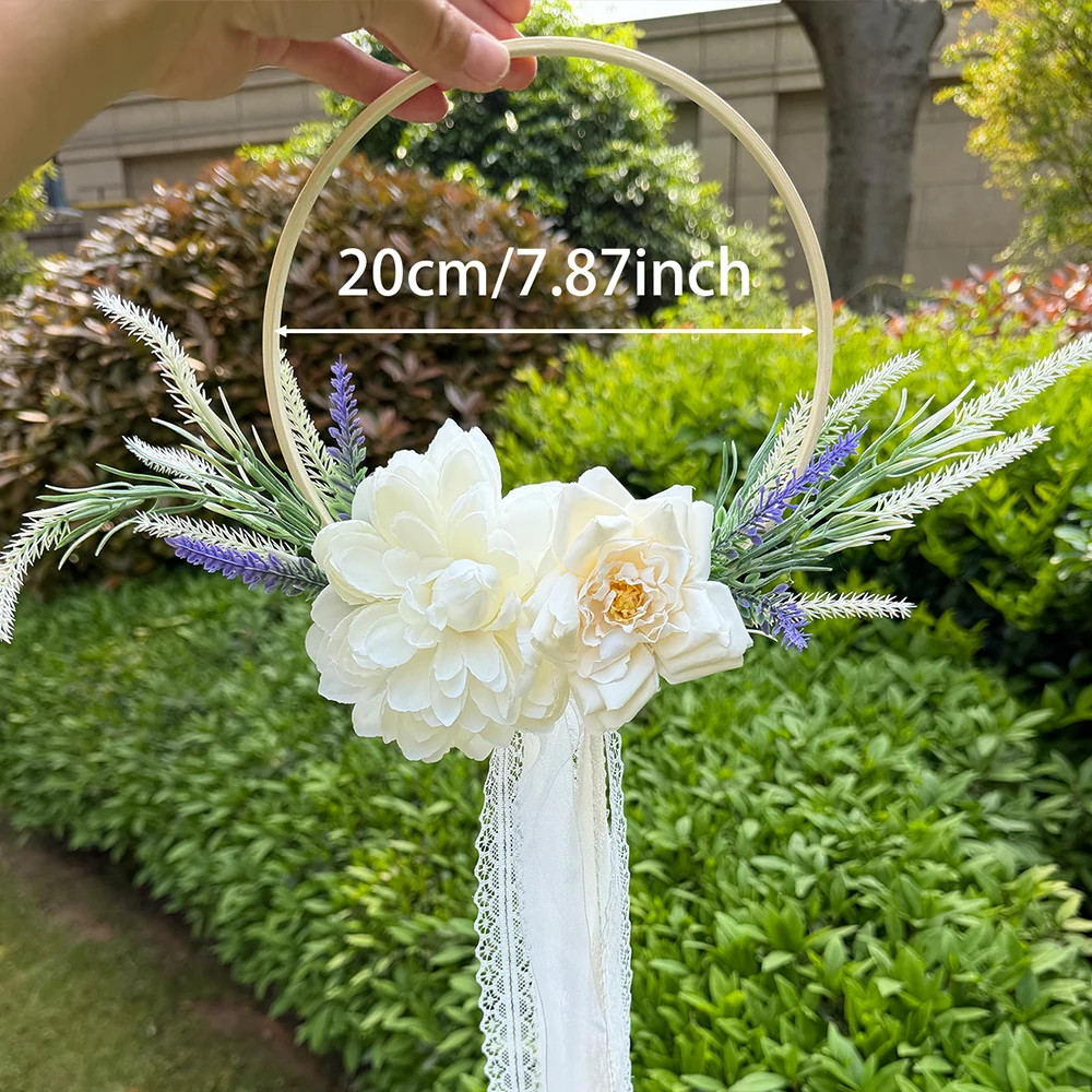 Hochzeits-Brautjungfern-Kranzstrauß, Künstlicher Blumenkranz mit Dahlie und Lavendel, Handgehaltene Blumendekoration für Zeremonie und Brautparty – Detail 2