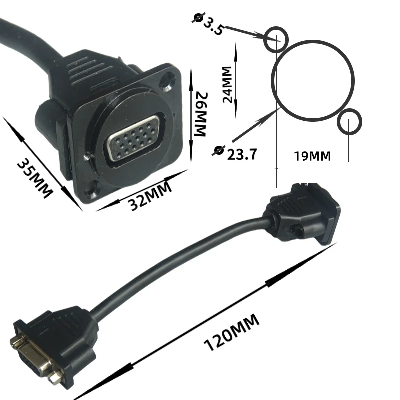 D 타입 VGA 암 소켓-VGA 암 소켓, 15mm 익스텐션 케이블, 블랙 및 실버 나사 고정 패널 컴퓨터 어댑터 커넥터