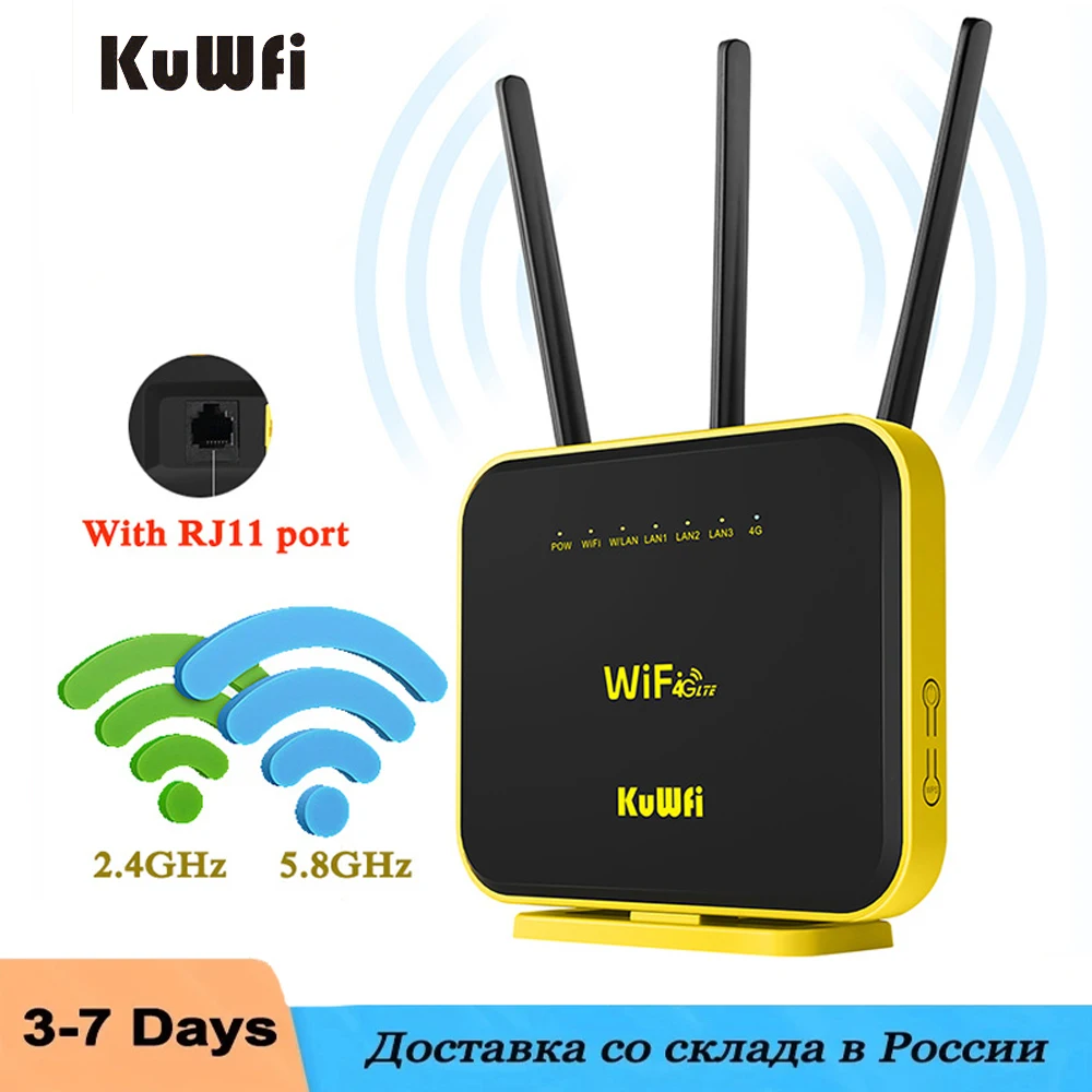 KuWFi Gigabit 4G Router 2.4GHz/5GHz 1200Mbps Wifi Repeater VPN External Signal Amplifier 4G WIFI Router With Sim Card 128MB CPU