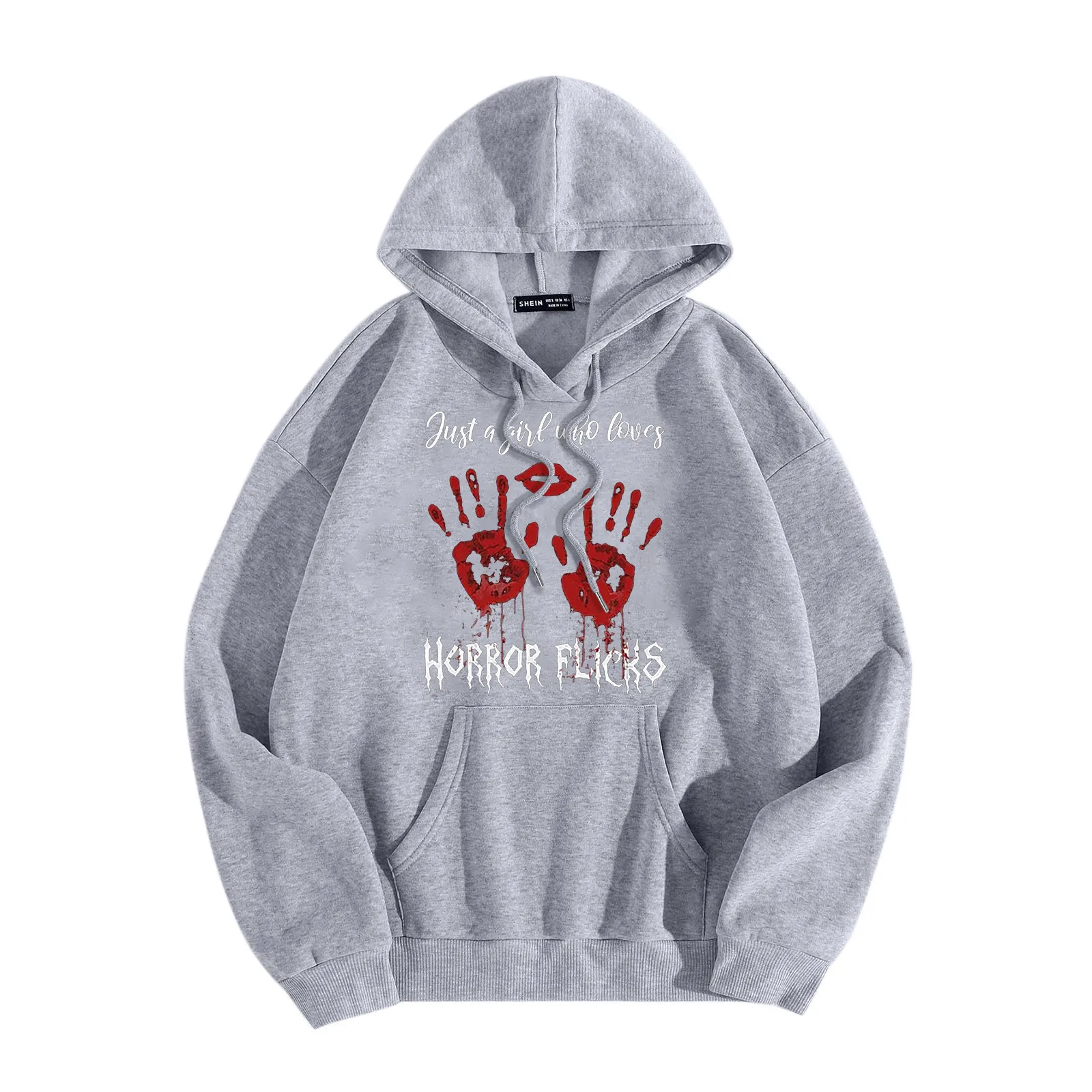 Dames Effen Kleur Halloween Hoodie Ronde Hals Lange Mouw Zak Trektouw Hoodie Herfst En Winter Casual Warme Trend Hoodies