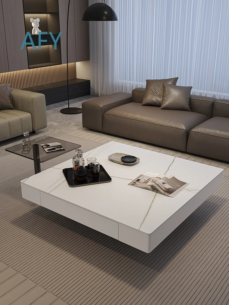 New Design Rock Slab Coffee Table for Modern Living Room Home Decor White Minimalist Furniture for Small Space for Sofa Set