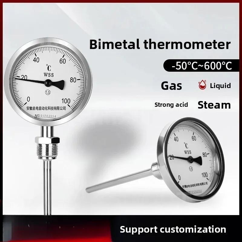 WSS Bimetal Ther mo meter Stainless Steel | Radial/Axial Shockproof Corrosion-Resistant for Boiler & Pipeline