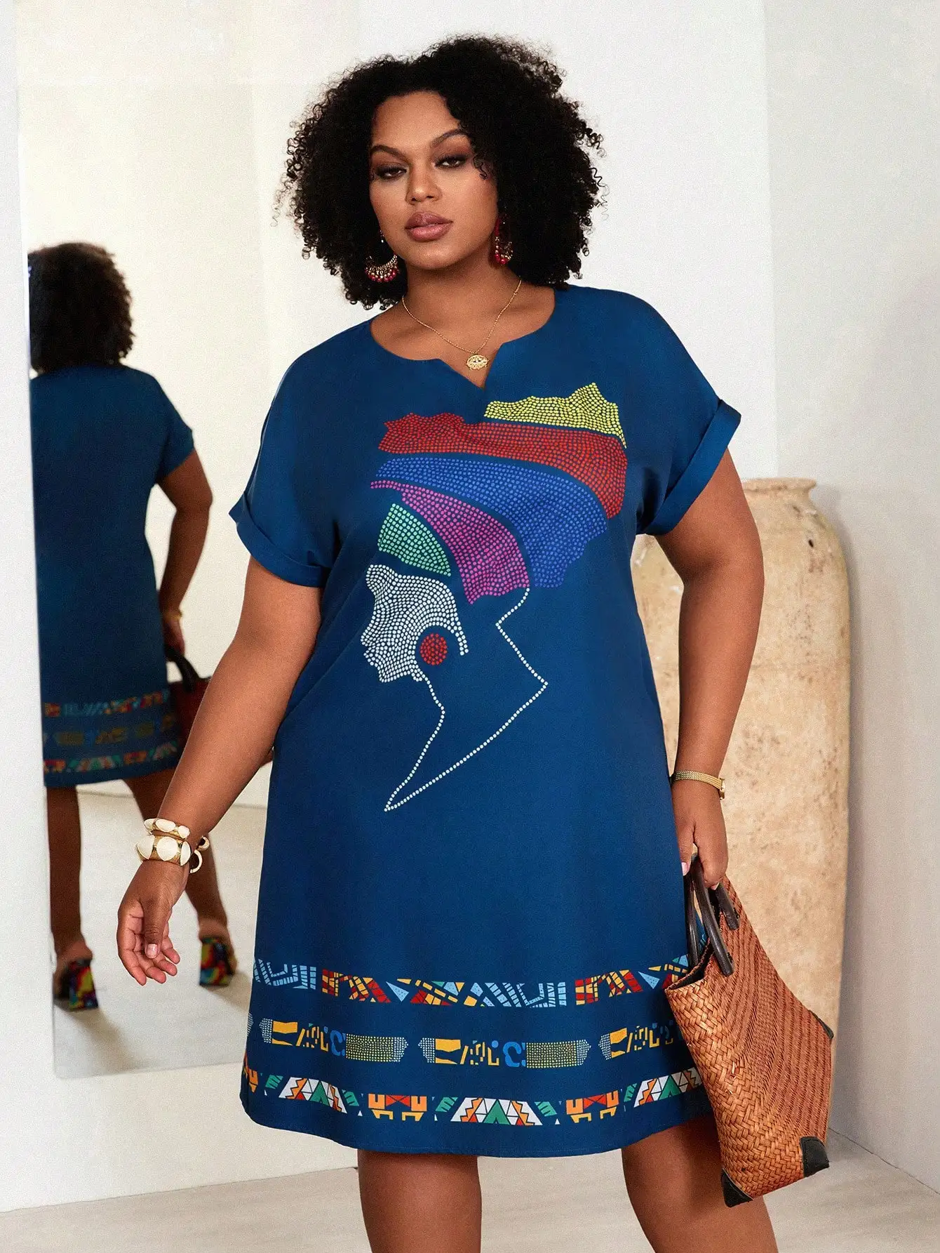 

Платье с коротким рукавом в африканском стиле для женщин больших размеров, повседневный летний наряд