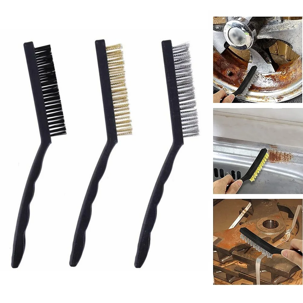 1pc Mini Wire Brush Brass Nylon Steel Brushes Industrial Cleaning Tools Hand Tools For Removal Of Flaking Paint Rust And Dirt