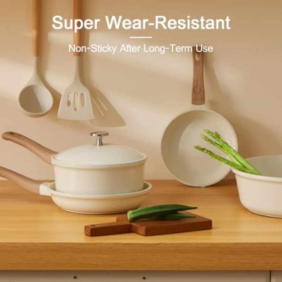 طقم أواني ومقالي مكون من 21 قطعة مع غطاء من الألومنيوم، أطقم أواني طهي من السيراميك غير لاصقة، أواني طهي غير لاصقة مع قلي