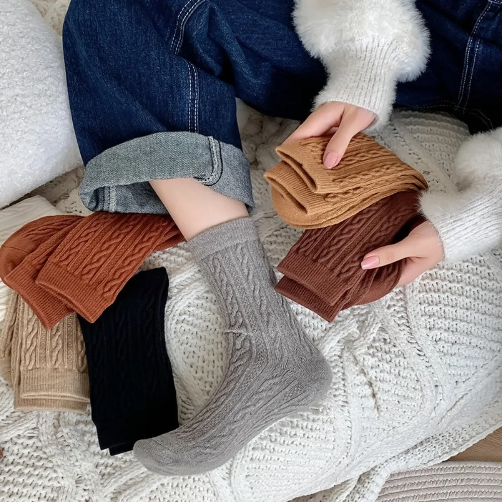

Comfortable Keep Warm Mid-tube Socks Middle Tube Thick Warm Stockings Solid Color Snow Boot Socks Winter