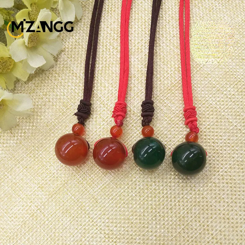 Personalized Agate Pendant Necklace Green Chalcedony Carnelian Single Bead Jade Pendant Minimalist Necklace