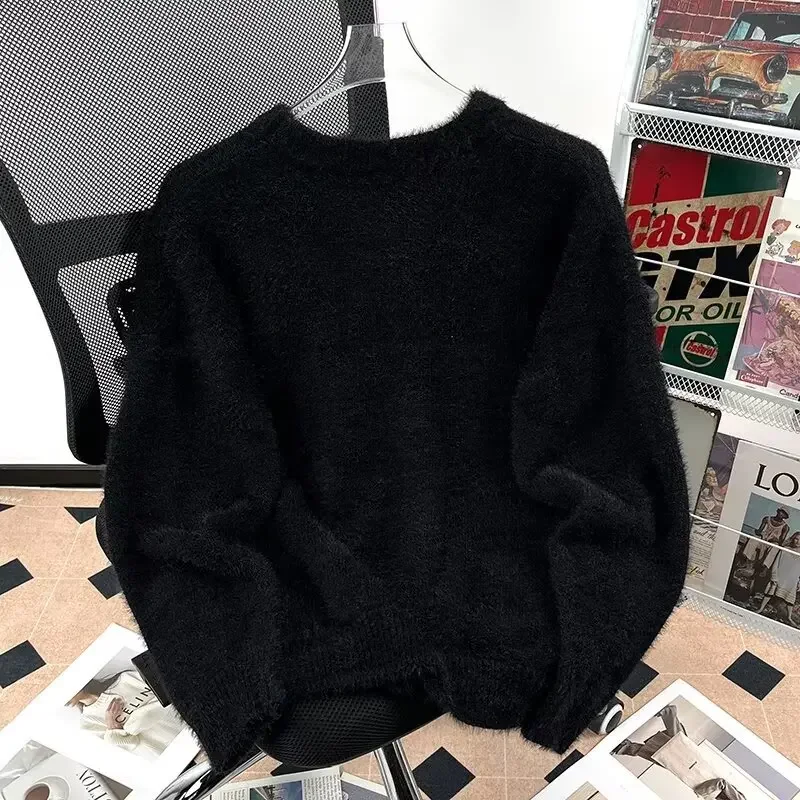 Black Winter Thick Sweaters Women Casual Fluffy Heart Design Sweet Students Warm Pullover Ulzzang College Versatile Sueter Mujer