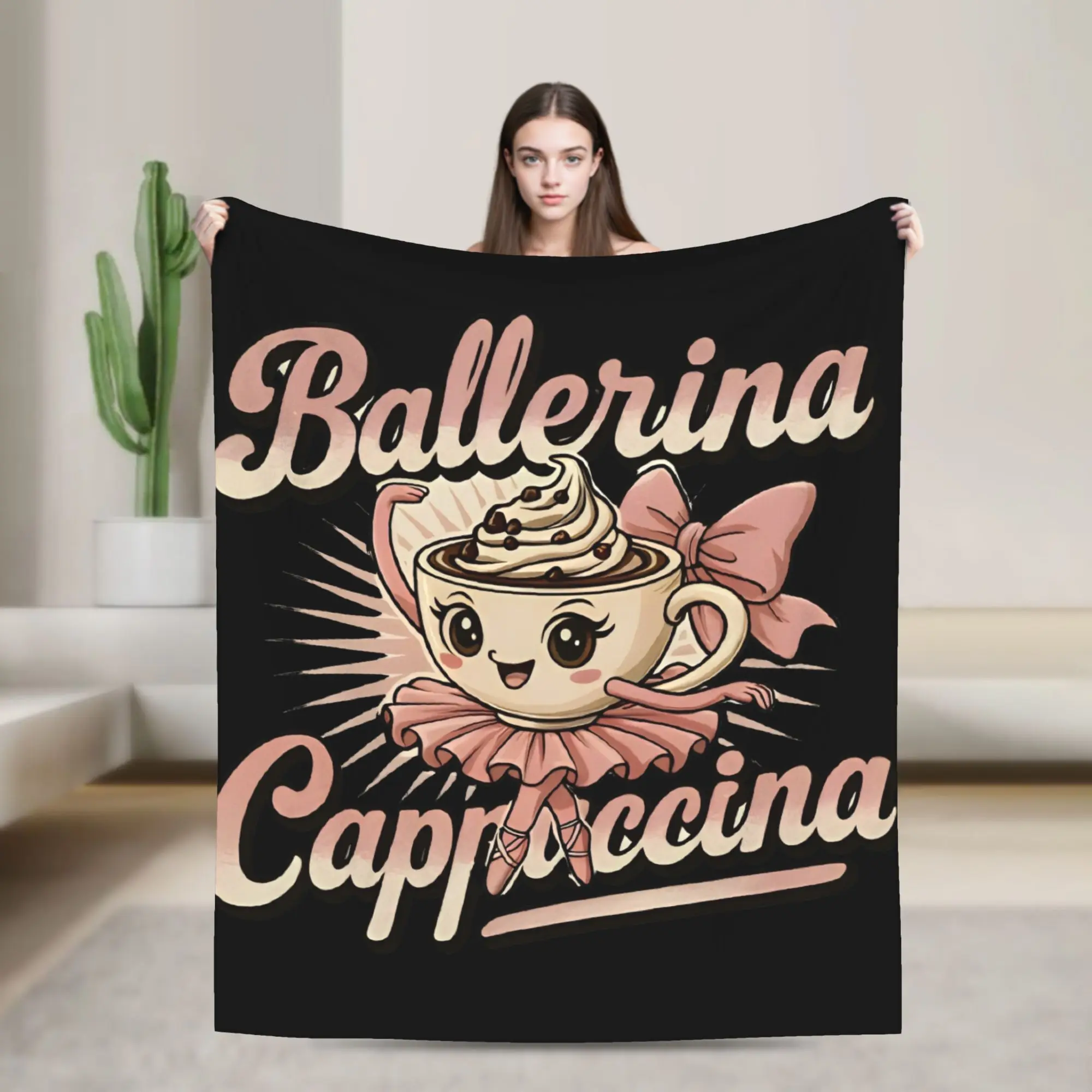 Coffee Brainrot Ballerina Cappuccina Dancer Blanket  Flannel Funny Warm Throw Blanket for Home All Season