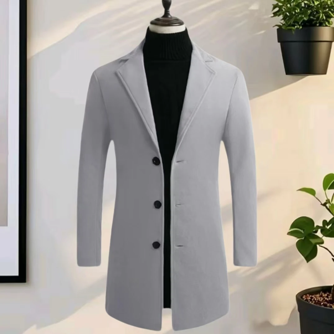 

Men's Regular Fit Suit Vintage Notch Lapel Long Coat Solid Color Formal Business Suits Customization Coarse Woolen Fabrics