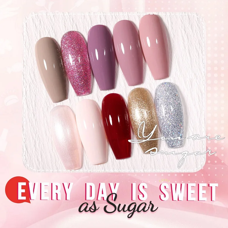 UR SUIKER 10 Stuks Kleurrijke Gel Nagellak Set Glitter Roze Rode Kleur Losweken UV Gel Voor Nail Art manicure Kit Nagelbenodigdheden