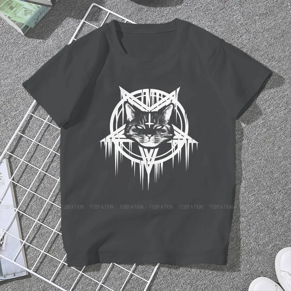 Baphomet satã lucifer mulher t camisa satânica preto metal gato 666 feminino topos gráficos engraçado t senhoras 4xl algodão tshirt