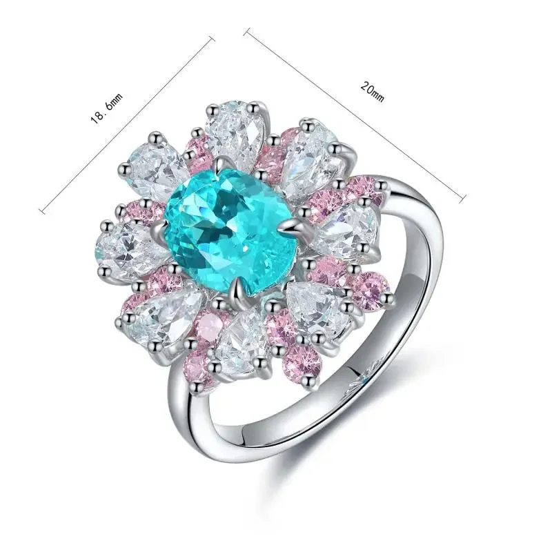 

RUIF 2024 S925 Silver 3.175ct Lab Grown Paraiba Rings for Women Beautiful Flower 5A Zirconia Wedding Statement