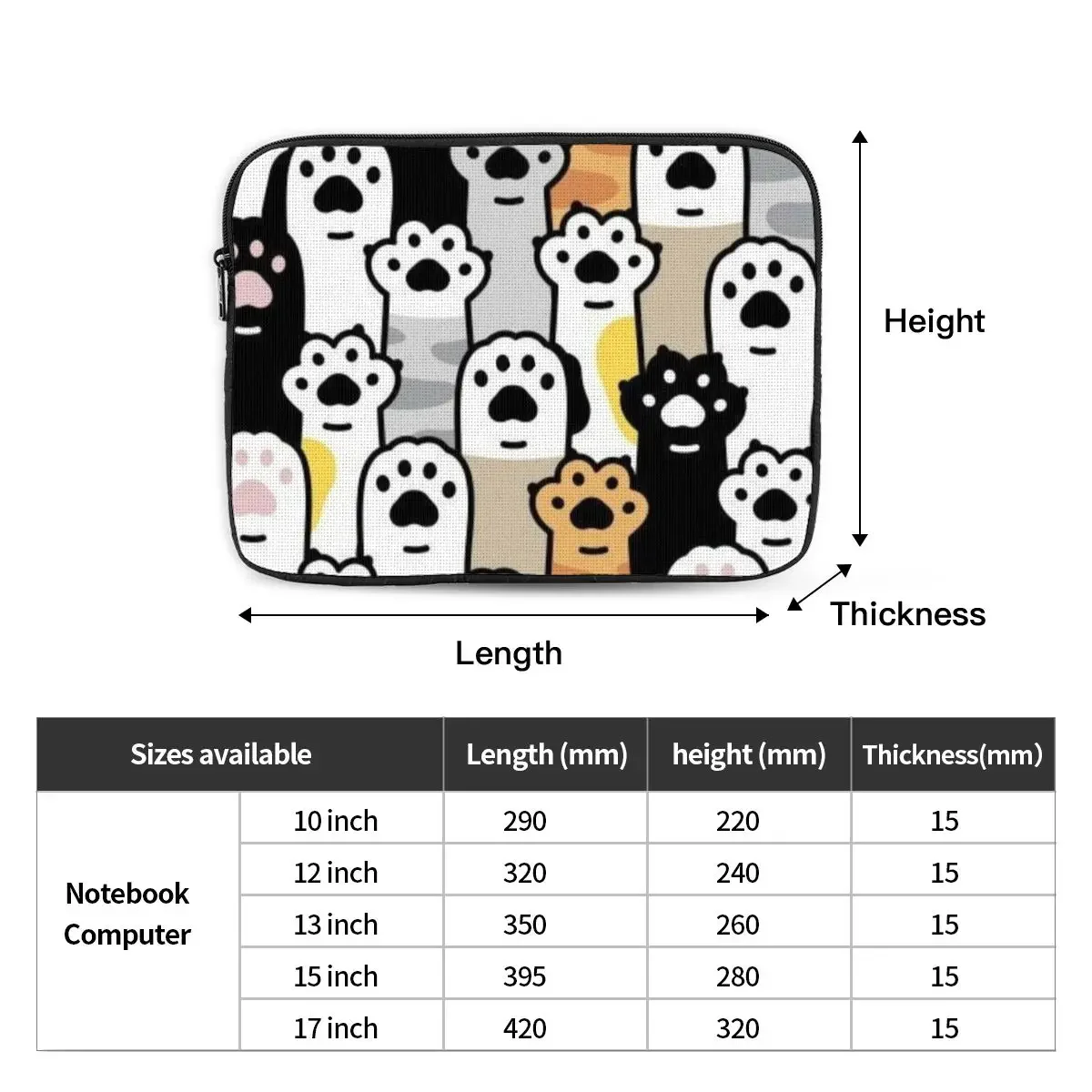 Cat Paw Amante Notebook Laptop Bag, Shockproof Bolsa Caso, Capa da Manga, Tablet, 10 ", 12", 13 ", 15", 17"