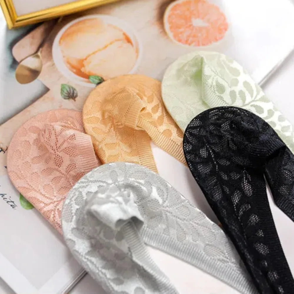 Calcetines de silicona antideslizantes para mujer, medias cortas transpirables de malla con flores, tobilleras invisibles de encaje Sexy para verano
