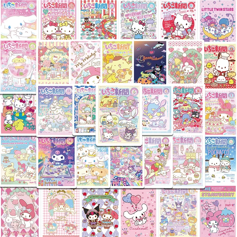 65Pcs Sanrio Hello Kitty Sealing Labels Stickers Aesthetic Decorative Stationery Laptop Cute Cartoon Decals Kids Gift Toys