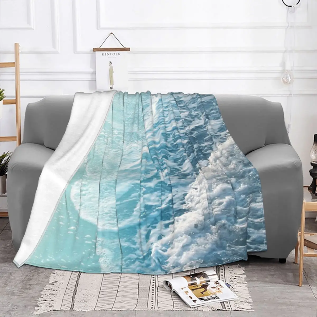 Soft Turquoise Ocean Dream Waves 1 Home Blanket Throw Blanket Custom Blanket Personalized Throw Blanket