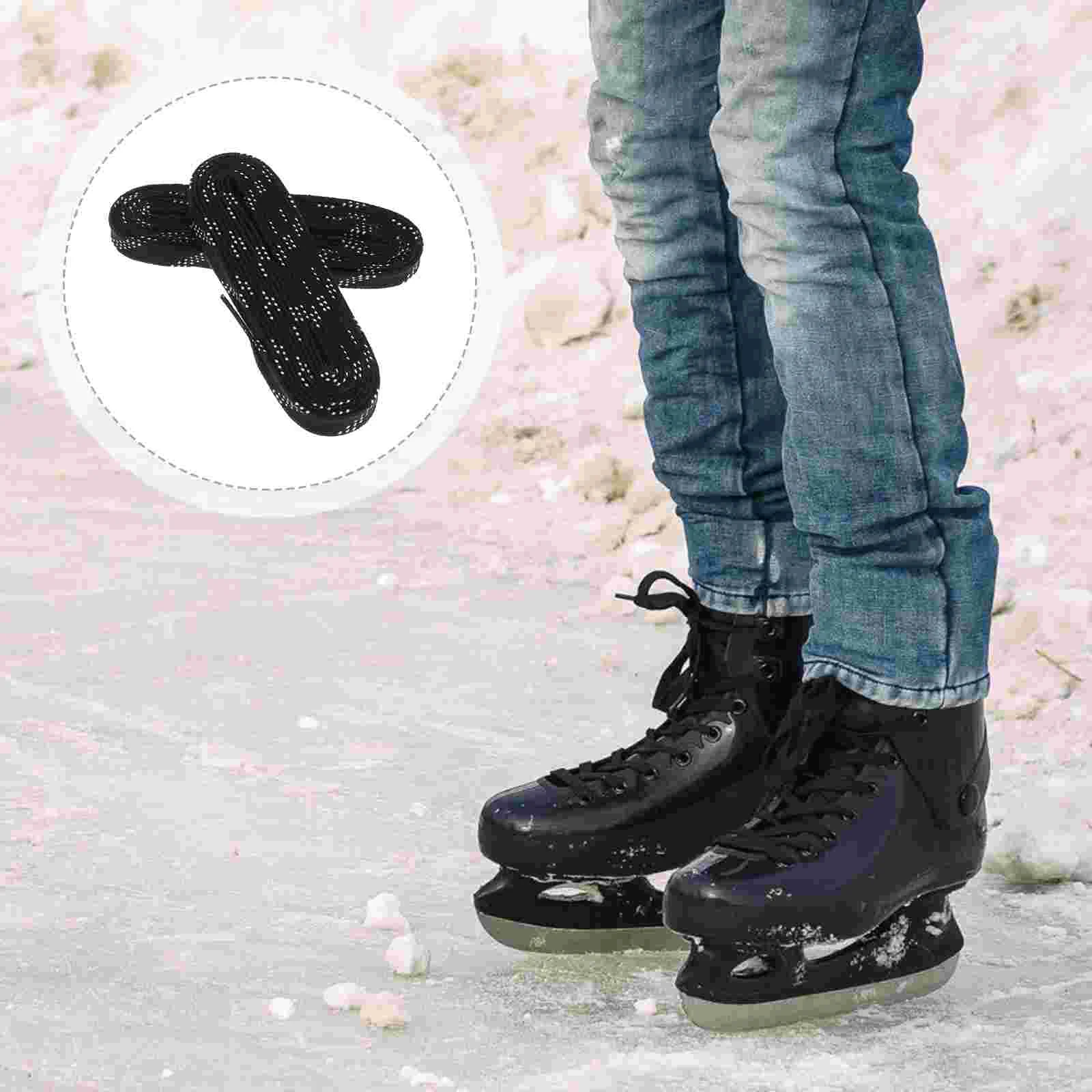 Lacets de patins de hockey sur glace professionnels, 1 paire, lumineux cirés, anti-gel, anti-fracture, pour le sport, le ski, le hockey (noir)