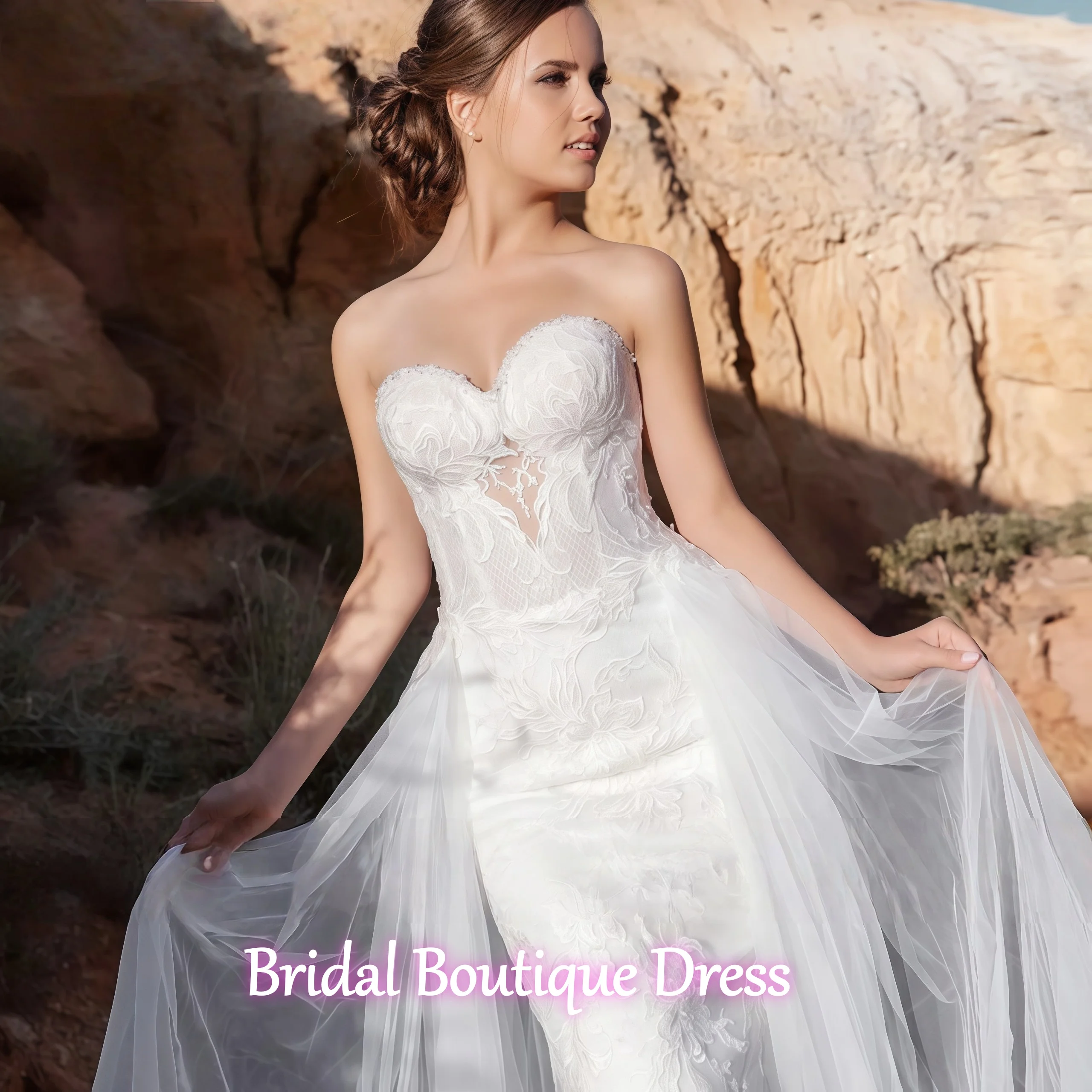 فساتين زفاف مخصصة رائعة قابلة للانفصال 2 في 1 مثيرة على شكل قلب وزر دانتيل مزينة بقطار محكمة فساتين زفاف فيستدو #3