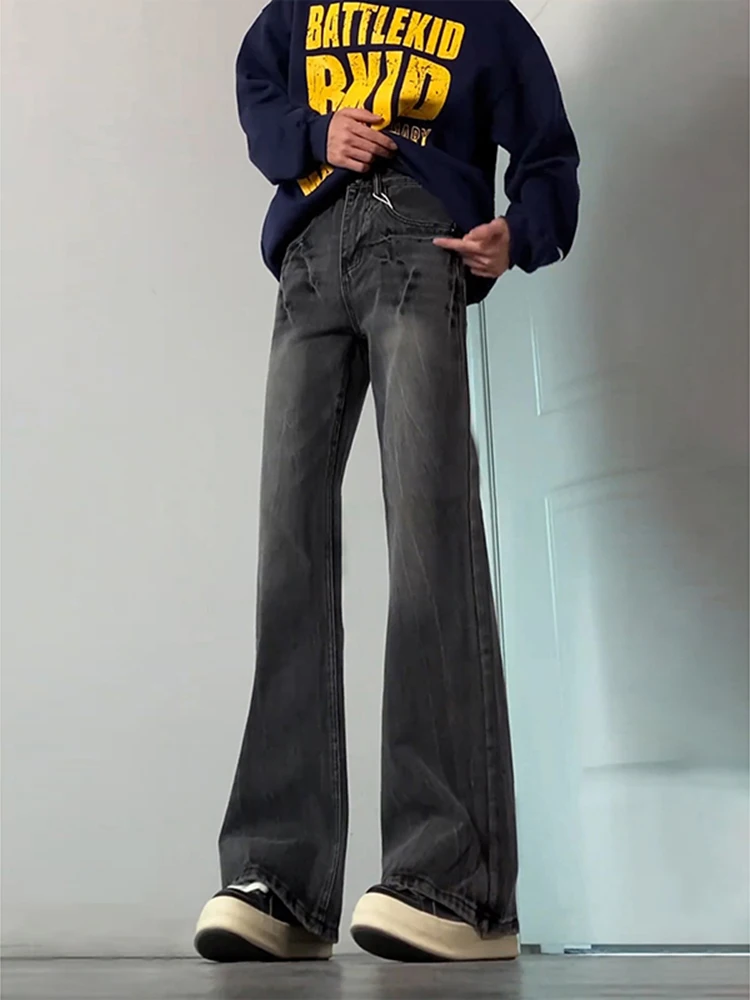 

Bla ey Lightning Pattern Men's Jeans High Waist Straight Leg Bell Bot Vintage American Sle Spring Autumn Wear