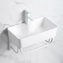 Stainless Steel White Bracket Washbasin, Small Unit Bathroom, Balcony Washbasin, Ceramic Simple Wall Hanging Washbasin