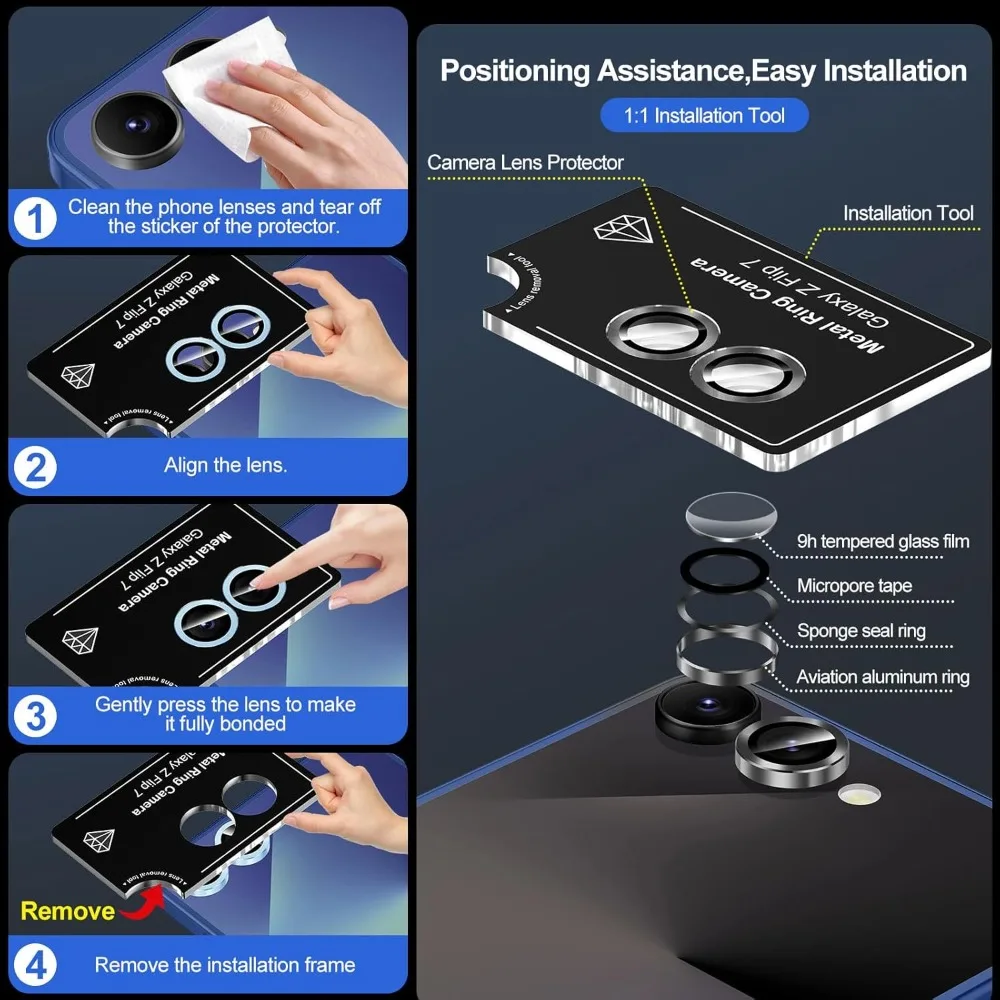 3/2/1Sets Alloy Metal Ring Glass Camera Lens Protector for Samsung Galaxy Z Fold 7 /Flid 7 One-Step Easy Installation Lens Cover